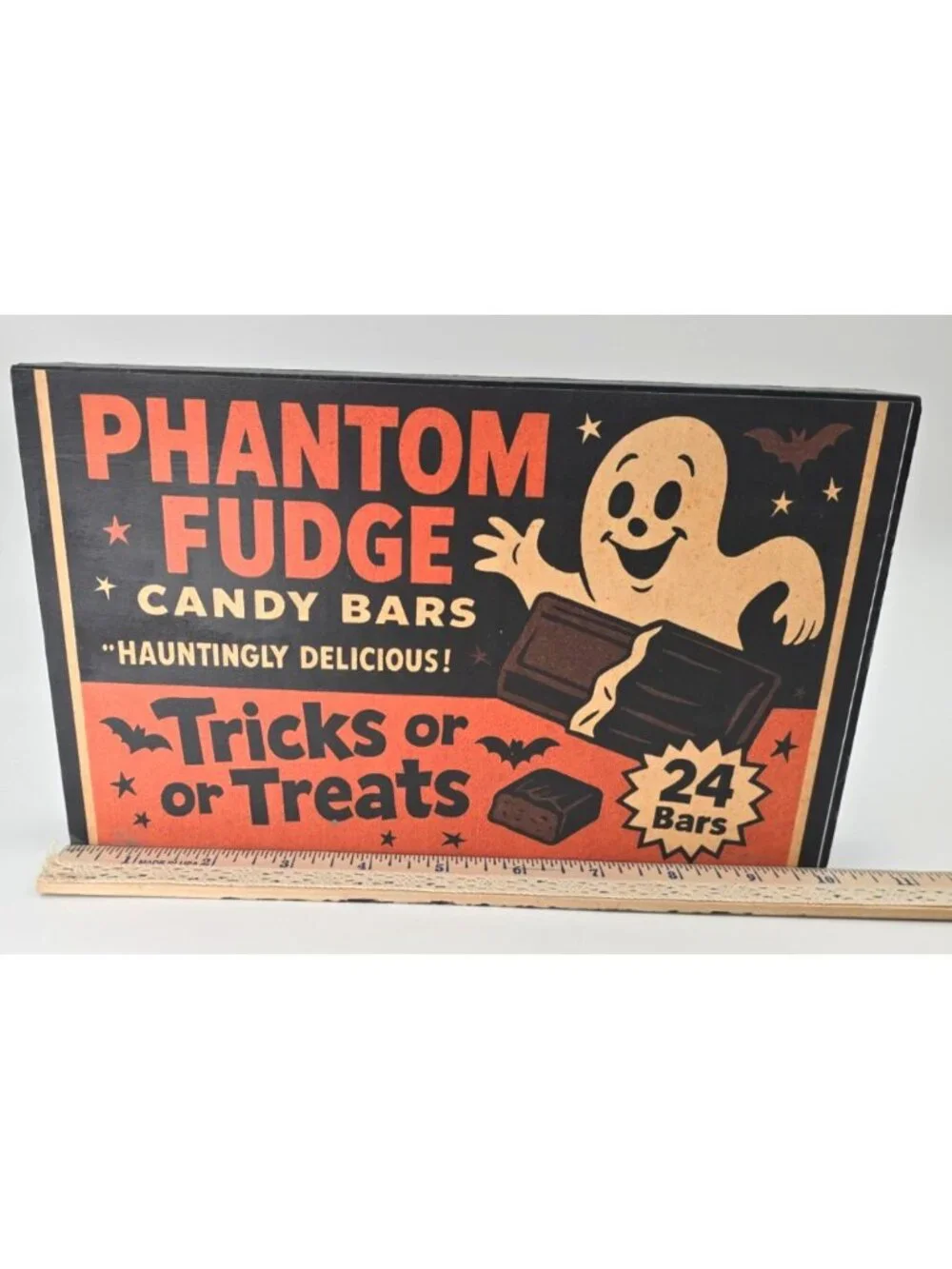 OOAK Set of 3 Retro Halloween Wood Wall Signs Candy Advertising Ghost Cat Witch